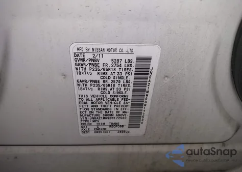 2011 Nissan Murano Sl z USA, uszkodzony, nr VIN JN8AZ1MW9BW172580